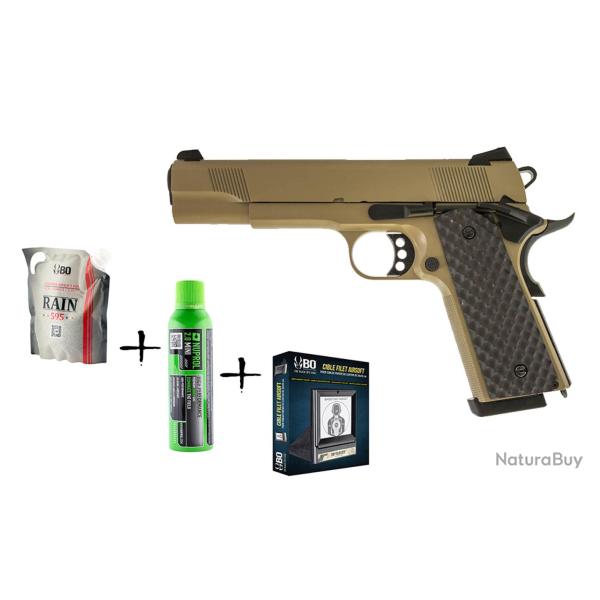 Pack de Noel r�plique GBB Raven 1911 MEU Tan 1J + billes + cible + gaz