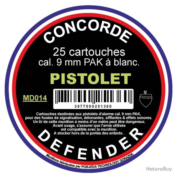 Bo�te de 25 cartouches cal. 9 mm PAK � blanc Munitions 9 mm PAK � blanc