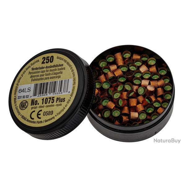 Boite de 250 amorces cannel�es RWS 1075+ pour pistolets, revolvers et carabines � poudre noire Bo�te