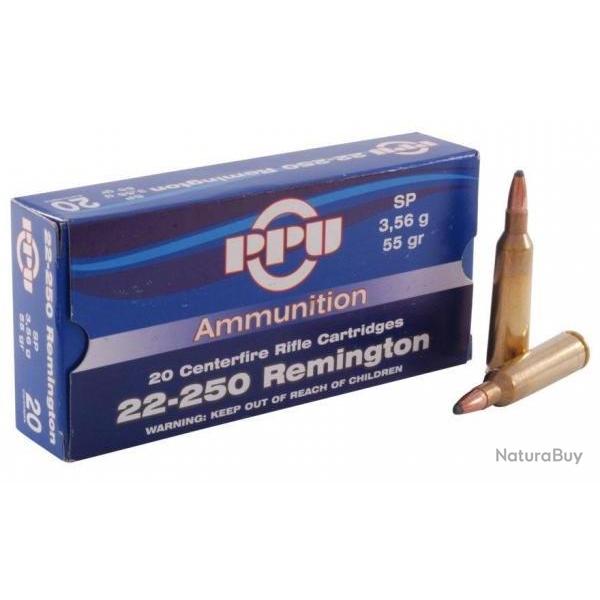 CARTOUCHES PARTIZAN CAL. .22-250 Remington 55 Grs. SP 10 boites ( 200 munitions )