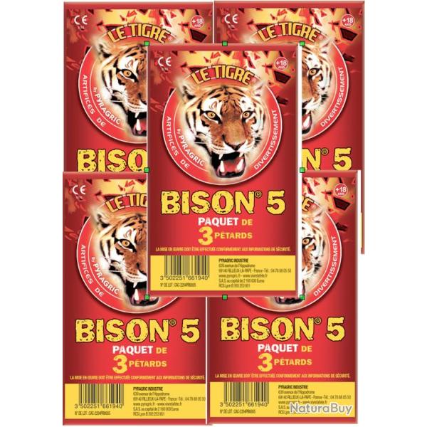 PROMO - Lot de 5X PAQUET DE 3 PETARD LE TIGRE BISON N�5