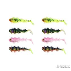 Leurre Souple Fox Rage Micro Spikey Fry UV 4cm Mixed Colour 4cm par 8 UV Red Wake, UV Hot Olive, UV 