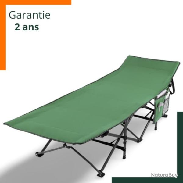 Lit de camp ergonomique avec t�te de lit inclinable - Supporte 272kg - Vert - Garantie 2 ans