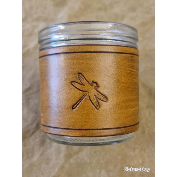 Id�e cadeau artisanal - Mug "libellule" en verre et cuir