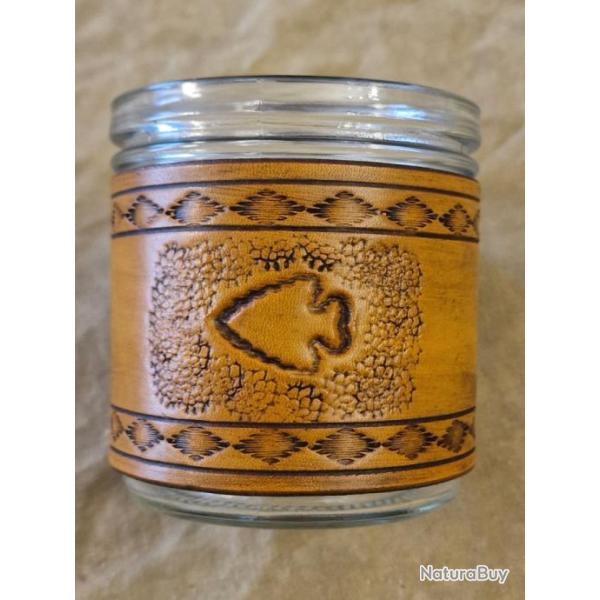 Id�e cadeau artisanal - Mug "pointe de fl�che" en verre et cuir