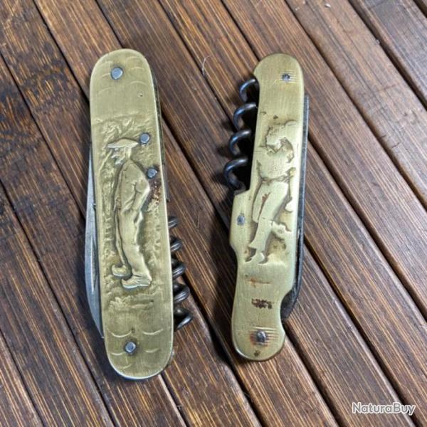 LOTS 2 couteaux Fran�ais laiton PARAPLUIE � L'�PREUVE ET COURSOLLE