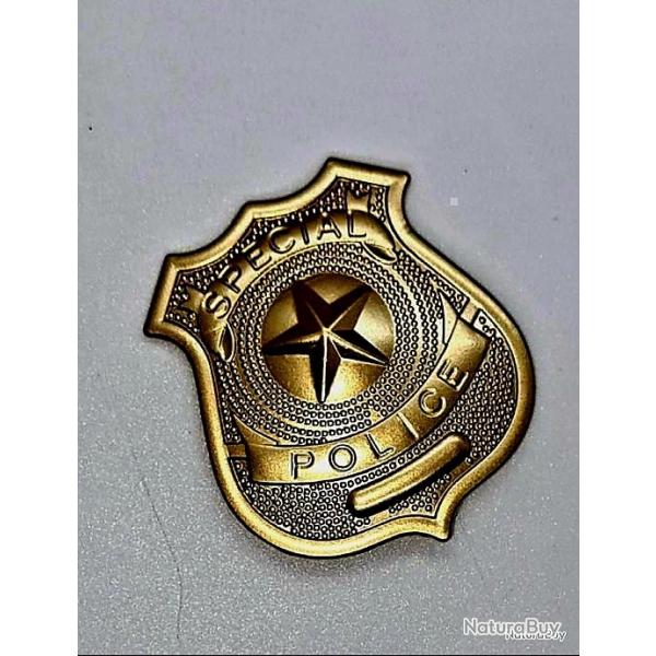 FIN DE R�DUCTION ! INSIGNE METAL AIRSOFT ACCESSOIRE BADGE SPECIAL POLICE AVEC PINCE COULEUR OR! NEUF
