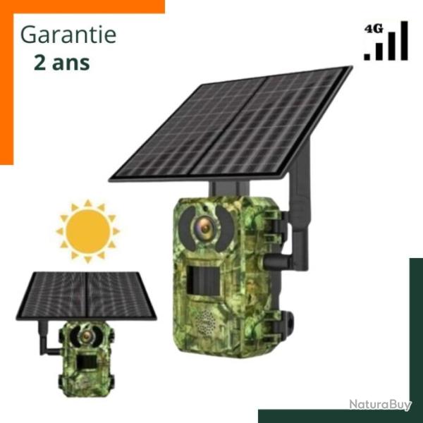 Cam�ra solaire 4G - SD 128 Go + panneau solaire - Vision nocturne - �tanche - 0,2 s - Garantie 2 ans
