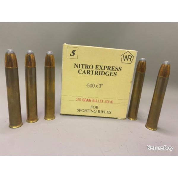 Bo�te de 5 munitions Westley Richards - Calibre 500 Nitro Express - 570 grain