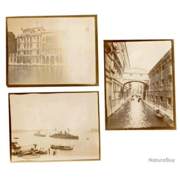Lot photos anciennes albumin�es. Italie, Venise. Canal, paquebots au mouillage