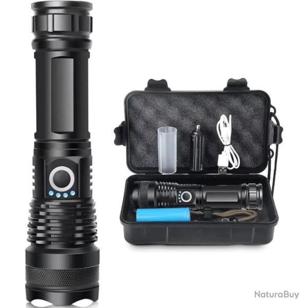 Lampe Torche Tactique LED XHP70.2 - 20000 Lumens 5 Modes �clairage Batterie �tanche IP67 Zoom