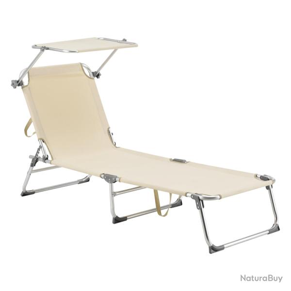Transat bain de soleil avec pare-soleil aluminium polyester argent� mat beige 03_0006412