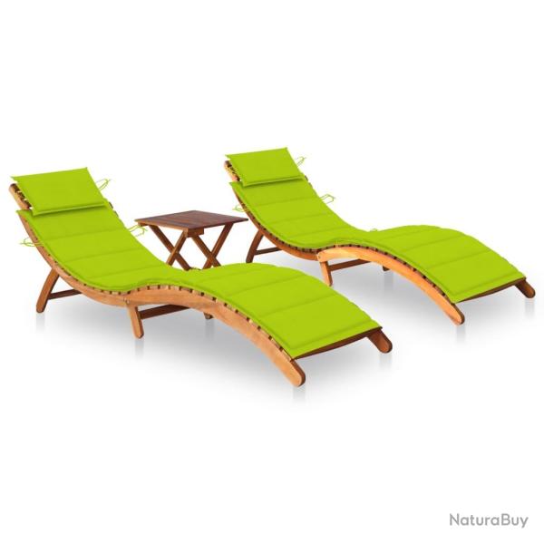 Lot de 2 transats chaise longue bain de soleil lit de jardin terrasse meuble d'ext�rieur avec table
