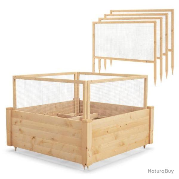 Jardini�re carre potager ext�rieur en bois de sapin avec cl�ture de protection et grille de culture