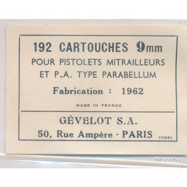 Une rare tiquette ORIGINALE SFM 9x19 Parabellum N 5