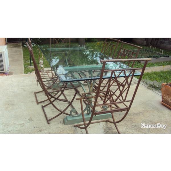 SIX CHAISES DE SALON DE JARDIN EN FER FORGE AVEC COUSSINS