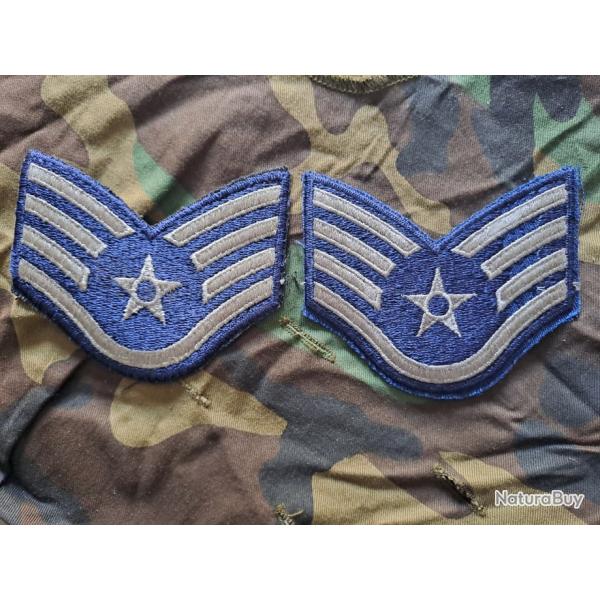 X2 PATCH GRADES GALONS CHEVRONS troupe US AIR FORCE STAFF SERGEANT Vietnam 100% Original
