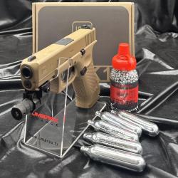 Pack Laser Pr&ecirc;t &agrave; tirer PISTOLET GLOCK 19X - CO2 Billes acier 4,5MM - COYOTE - 19 COUPS