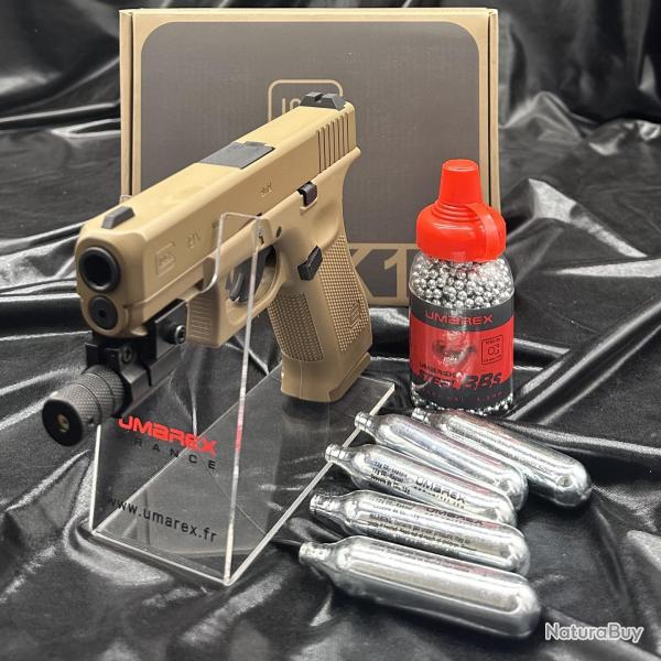 Pack Laser Pr�t � tirer PISTOLET GLOCK 19X - CO2 Billes acier 4,5MM - COYOTE - 19 COUPS