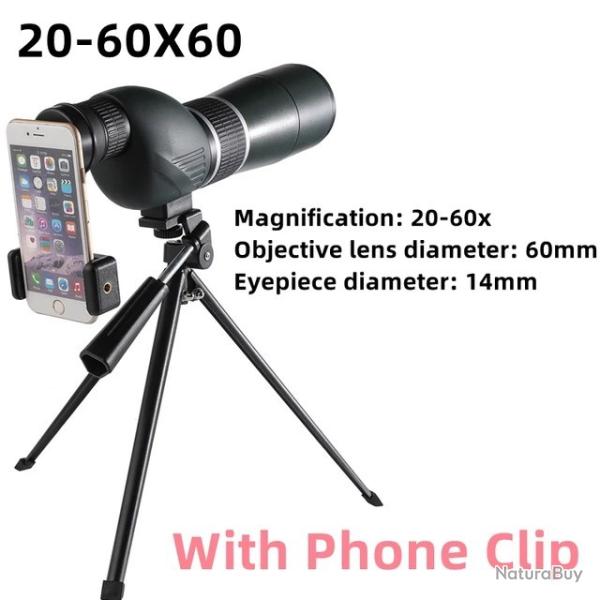 Longue vue Monoculaire Zoom 20-60x60 t�lescope puissant Bak4 prisme �tanche Antibu�e