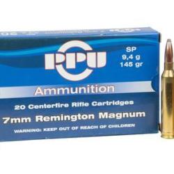 Cartouches PPU Calibre 7MM REMINGTON MAGNUM SP 145grs - Boite de 20 unit&eacute;s