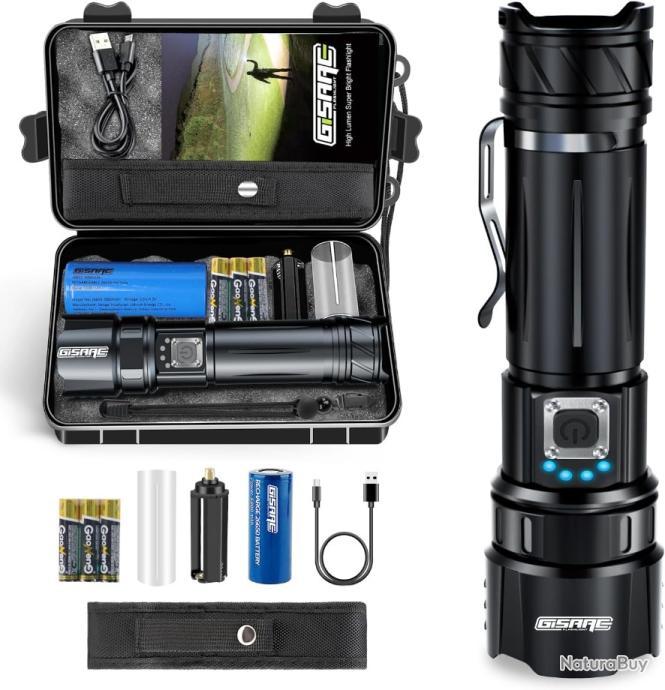 Lampe Torche LED Rechargeable Haltons 10 000 Lumens, USB, Batterie Longue Durée