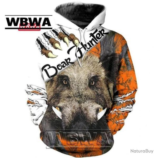 WBWA Sweat Flocage 3D Avec T�te De Sanglier R222 -