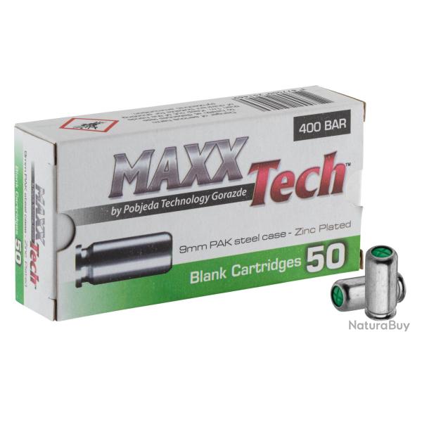 BO�TE DE 50 MUNITIONS CAL. 9 MM PAK � BLANC MAXXTECH