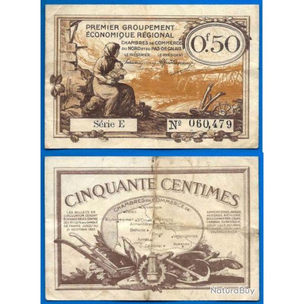 Nord Pas de Calais 0.50 centimes Chambres des Commerces 1918 � 1925 Serie E