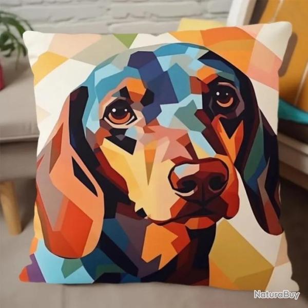 2x Housse de coussin lot de 2 juste de d�coration de coussin 45x45cm Motif teckel. B