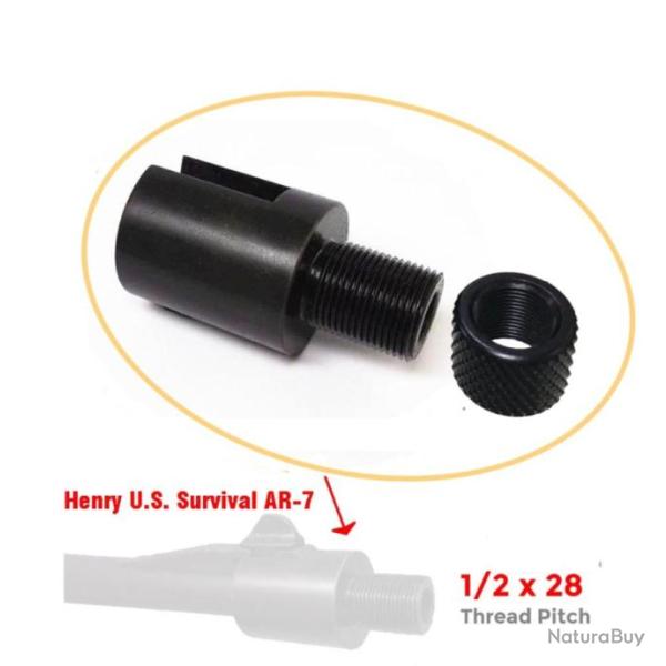 Adaptateur filet� 1/2"-28 pour Henry Survival Rifle AR-7 - Avec bague de protection