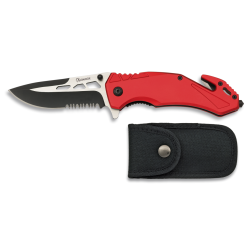 Albainox 19908 - Couteau de sauvetage rouge avec coupe-ceinture et brise vitre - &eacute;tui nylon