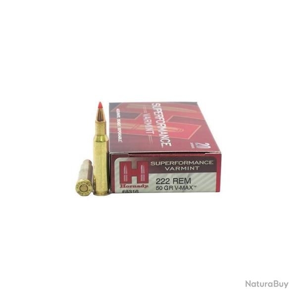 Munitions HORNADY calibre 222 Rem Superformance Varmint V-Max 50gr - 3.2g x20