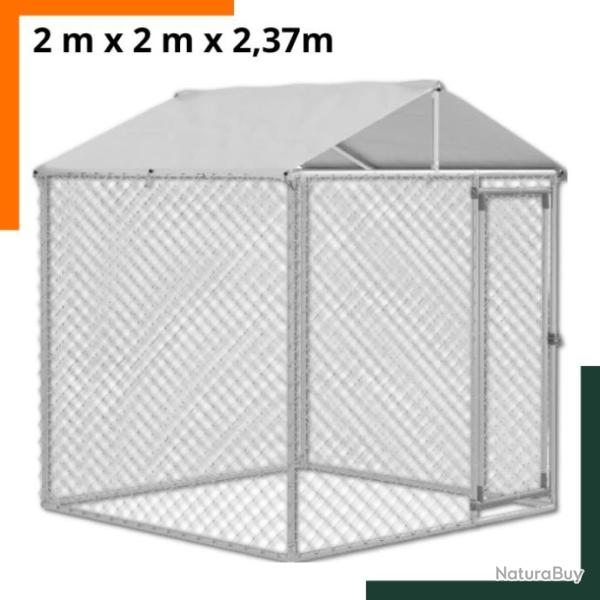 Chenil/enclos avec toit  2m x 2m x 2,37m - Acier - Gris - Livraison gratuite et rapide