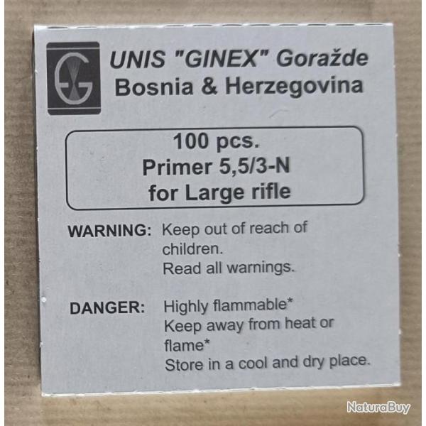 100 amorces boxer large rifle GINEX disponibles