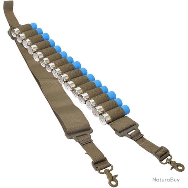Tactique Porte Munitions 15 Cartouches Balles de Tir Fusil de Ceinture 12 Calibre Kaki