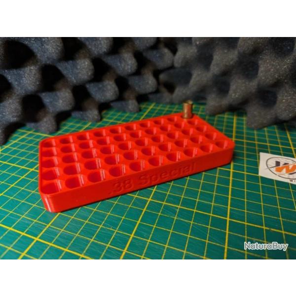 Plateau pour Rechargement - Calibre 38 Sp�cial / Rangement pour 50 cartouches BLEU - Impression 3D