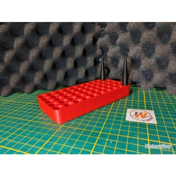 Plateau pour Rechargement - Calibre 6.5 Creedmoor / Rangement pour 50 cartouches BLEU -Impression3D