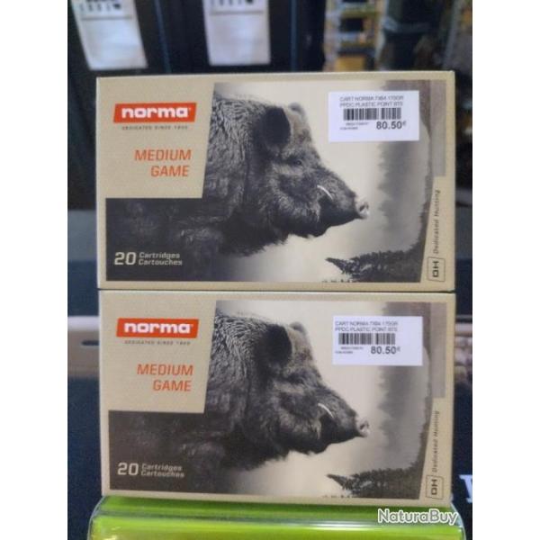 Lot de deux bo�tes de balles norma calibre 7x64 plastic point 11.0g/170gr