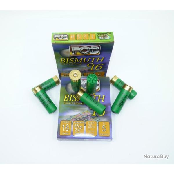FOB BISMUTH C16 - CAL 16/67 - N�5 BOURRE GRASSE 26Gr- pour fusils chambr�s 65 ou 67