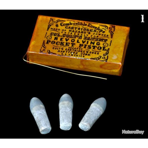 BO�TE "SPLIT WOODEN BLOCK" COLT DE 6 CARTOUCHES COMBUSTIBLES FACTICES, CALIBRE .31 (REPRODUCTION)