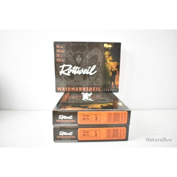 3 Boites de cartouches Rottweil calibre 16