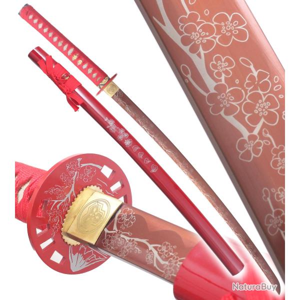 Danzan Katana Forg� Red Flowers Sabre Tranchant Epee - Maru 1045 Katana Japonais Repliksword