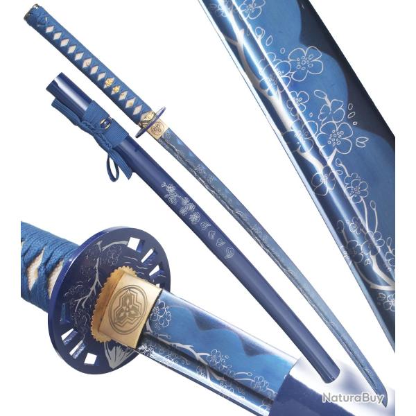 Danzan Katana Forg� Blue Flowers Sabre Tranchant Epee - Maru 1045 Katana Japonais Repliksword