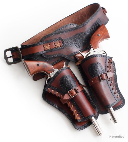 Modestone 44/45 Western Ceinture de pistolet double en cuir