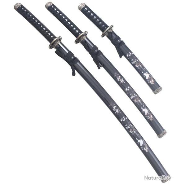 Set 3 Katanas Cygne Ep�e Sabre Katana Japonais Decoration Katana + Wakizashi + Tanto Katana Japonais