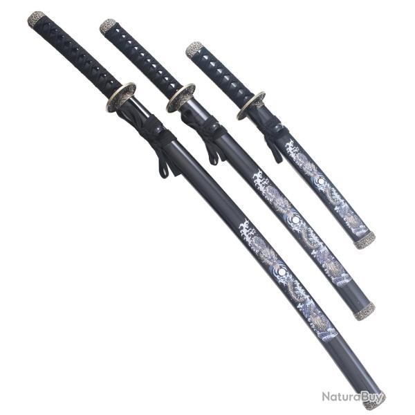Set 3 Katanas Dragon Bleu Ep�e Sabre Katana Japonais Decoration Katana + Wakizashi + Tanto Katana Ja
