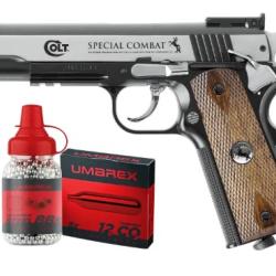 PACK PISTOLET COLT + CARTOUCHES CO2 + CIBLES + PORTE CIBLES + BILLES D'ACIER