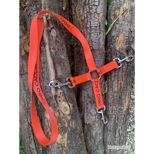 Laisse triple PRO CACCIA en nylon orange