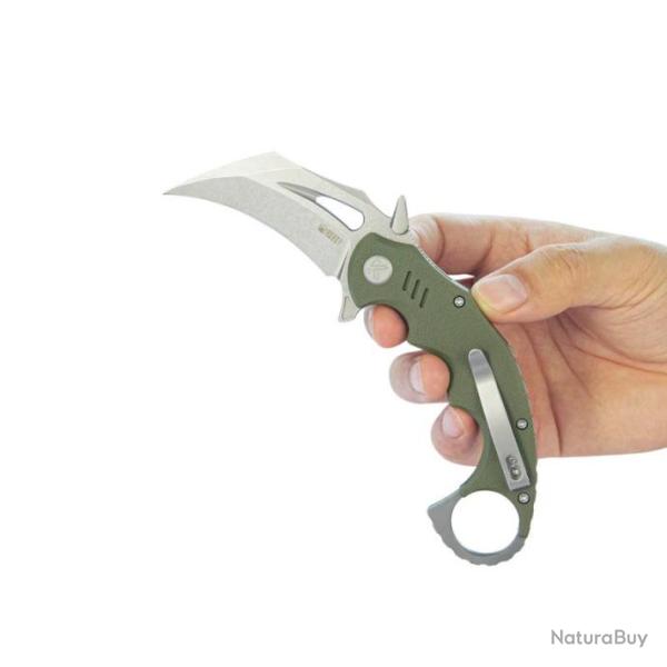 Couteau Kubey Mini Wrath Karambit Green Manche G10 Lame Acier 14C28N Blade IKBS Linerlock KUB262B